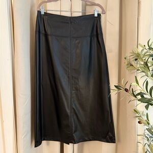 a new day Black Faux Leather Midi Skirt